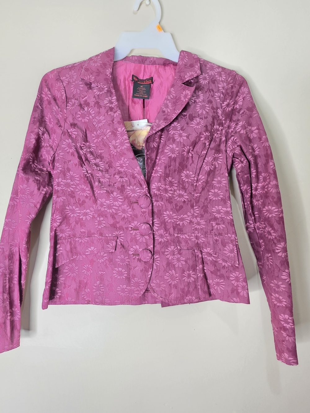 Vintage First Kiss Burgundy Floral Blazer Womens Medium Y2K Jacket